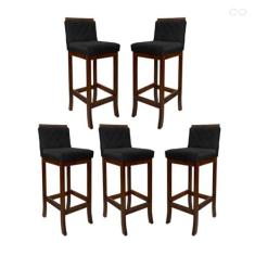 Imagem de Kit 5 Banquetas Alta para Bancada de Cozinha Nice Madeira Castanho Matelassê Suede Preto CCS