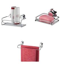 Imagem de Kit Porta Shampoo + Saboneteira + Toalheiro Duplo Ventosa - Vip capas