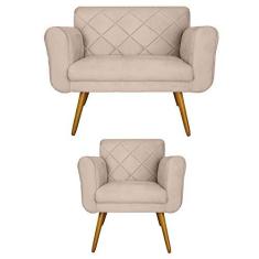 Imagem de Conjunto Namoradeira e 1 Poltrona Isabella Sala de Estar Corano Bege - DL DECOR