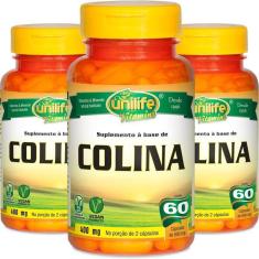 Imagem de Kit 3 Colina Vitamina B8 Unilife 60 Cápsulas
