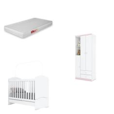 Imagem de Quarto de Bebê Compacto com Berço e Guarda Roupa Lápis de Cor com Colchão Branco