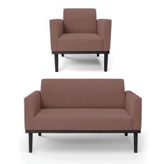 Imagem de Sofá Namoradeira Com Poltrona Base De Madeira Fixa Preto Marisa Veludo D03 - D`Rossi Rose