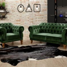 Imagem de Sofá 2 e 1 Lugares Duquesa Decoração Sala Recepção Retrô Verde