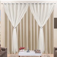 Imagem de Cortina Jéssica 4 Metros Bege Tecido Microfibra Com Voal Clássica Sala ou Quarto