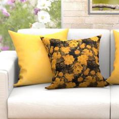 Imagem de Capa para Almofada Grande Amarela Floral 2 Unidades 60cm x 60cm Tecido