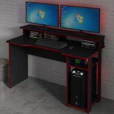 Imagem de Mesa Gamer Ideal Para 2 Monitores Preto/vermelho Me4153 - Tecno Mobili