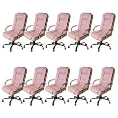 Imagem de Kit 10 Cadeiras de Escritório Presidente em Sintético Base Cromada Euro Rose