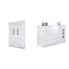 Imagem de Guarda Roupas 4 Portas 2 Gavetas E Cômoda 4 Gavetas 1 Porta Lívia Phoe