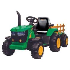 Imagem de Trator Elétrico Bateria 12V Com Carretinha Controle Remoto Luz E Som -