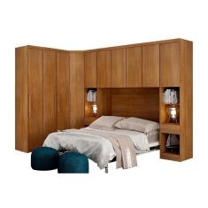 Imagem de Quarto Casal Modulado Rizon 6 Peças (1 Armário Ponte + 1 Closet + 2 Guarda Roupas + 2 Complementos) QCM02 Freijo Cumaru - Novo Horizonte