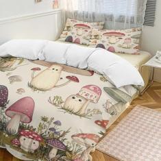 Imagem de Jogo de cama solteiro com cogumelos fofos, conjunto de capa de edredom de cogumelo para adolescentes e meninos, supermacio, decoração de quarto, solteiro, casal, Queen, King, capa de edredom com 2