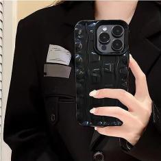 Imagem de Capa de telefone de silicone macio com textura de ondulação de água colorida 3D para iPhone 14 11 12 13 Pro Max XS X XR 6 7 8 Plus SE Capa quadrada, preta, para iPhone 7