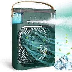 Imagem de Ventilador Portátil de Mesa Mini Ar Condicionado Umidificador Climatizador Led Água e Gelo 3 Velocidades Led Verde