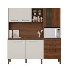 Imagem de Armario De Cozinha Compacta 7 Portas 2 Gavetas Mega Nogueira off White ripado