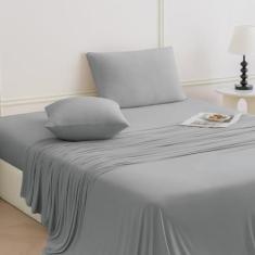 Imagem de N&Y HOME Conjunto de lençóis StretchSnug Queen Size - Lençóis elásticos com bolsos profundos, não escorregam, permanecem na cama, firmes e apertados com tiras de canto - conjuntos de 4 peças, cinza