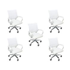 Imagem de Kit 5 Cadeiras De Escritório Begonia Tela Mesh Ergonômica Branco