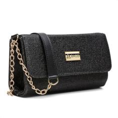 Imagem de Bolsa Carteira Feminina Brilho Transversal Correntes Moderna Preto