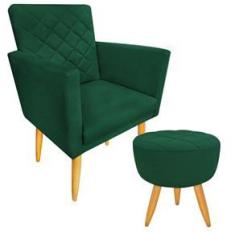 Imagem de Kit 1 Poltrona Decorativa + Puff Maitê Matelassê Estilo Nina Suede Verde Militar