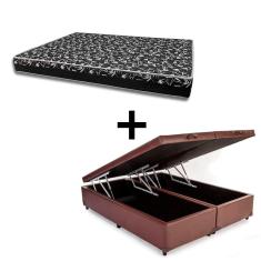 Imagem de Cama Box Baú Queen 158 - Tecido Sintético Marrom Com Colchão Belize Bello Box - D33 Preto 58x158x198