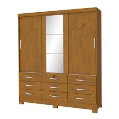 Imagem de Guarda Roupa Casal 3 Portas Correr 9 Gaveta Noce Com Espelho - San Mar