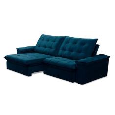 Imagem de Sofá 3 Lugares Retrátil e Reclinável Batam Veludo Azul