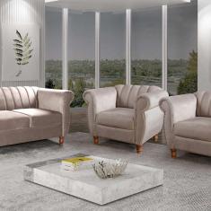 Imagem de Conjunto Realeza Sofá com Poltronas Chesterfield Decoração Cinza Capuccino