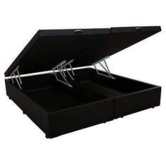 Imagem de Cama Box Baú Casal Bipartido Suede Preto Com Pistão A Gás - Real Comfo