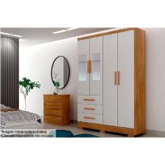 Imagem de Guarda Roupa Solteiro 4 Portas (2 c- Espelho) E 3 Gavetas c- Pés Encanto-berlim Cumaru-fendi