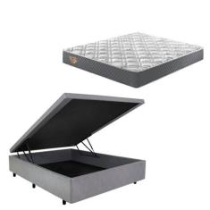 Imagem de Cama Box Casal Baú Cinza + Colchão Adapto Molas ensacadas 138x188 - Ca