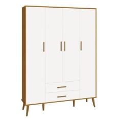 Imagem de Guarda-Roupa Retrô 4 Portas Isis Branco Fosco Com Savana Fosco - Movei