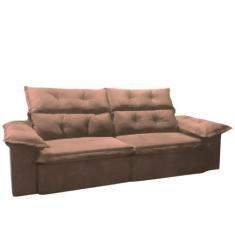 Imagem de Sofá Retrátil Reclinável Velar 4 Lugares Veludo Bege 300cm Megasul