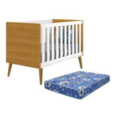 Imagem de Berço Americano Theo Branco Savana Pés Amadeirado Com Colchão D18 - Reller Móveis Branco Savana