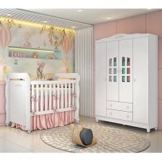 Imagem de Quarto De Bebê Berço Mini Cama Guarda Roupa Infantil Branco