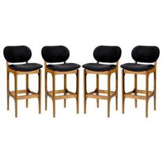 Imagem de Kit 4 Banquetas Alta Decor 50 x 104 Cm Madeira Maciça Imbuia Suede Pre
