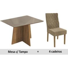 Conjunto com Mesa Tampo de Vidro 4 Cadeiras Pietra Aço Nobre