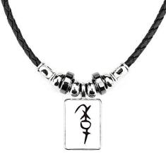 Imagem de DIYthinker Colar com inscrição óssea com sobrenome chinês com pingente de corda de couro