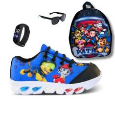 Imagem de Tênis De Led Infantil Masculino Patrulha Canina + Mochila + Relógio +