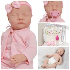 Imagem de Boneca Reborn Realista Carequinha Olho Fechado Pode Banho - Cegonha Re