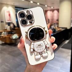 Imagem de Capa de telefone dobrável com suporte de astronauta de desenho animado para iPhone 11 12 13 14 15 Pro Mini XR XS Max capa de moldura macia em SE2 7 8 Plus, capa de astronauta branca, para iphone 11