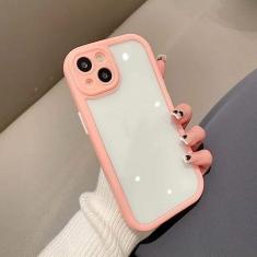 Imagem de Capa de telefone de silicone com borda colorida doce para iPhone 14Pro Max 11 12 13 Tampa traseira de proteção transparente transparente, rosa, para iphone 13pro