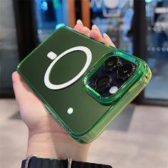 Imagem de Capa de telefone transparente magnética chapeada para iPhone 14 ProMax Plus 11 12 13 Pro Max Armor Lens Protection Capa dura à prova de choque, verde claro, para iphone 13 ProMax