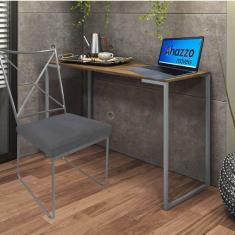 Imagem de Kit Escritório Clark Cadeira e Mesa Industrial Ferro Prata Tampo MDF Ambar Sintético Cinza - Ahz Móveis