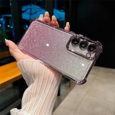 Imagem de Capa de telefone luxuosa galvanizada com glitter, para samsung galaxy s24 s22 plus ultra s23 fe gradiente anti-choque quatro cantos, roxo, para s22
