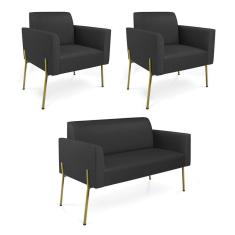 Imagem de Sofá Namoradeira E 2 Poltronas Pé De Ferro Dourado Marisa Corino D03 Preto