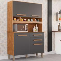 Imagem de Armário De Cozinha 4 Portas 2 Gavetas Sofia Plus Imop Móveis Cinamomo Com Grafite