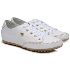 Imagem de Tênis Feminino Sapatênis Couro Mocassim Mocatênis - D' Roma, Branco, 3
