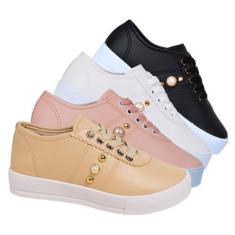 Imagem de Kit 4 Pares Tenis Casual Feminino Sola Alto Leve Confortável Sapato Fl