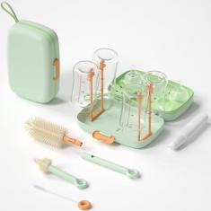 Imagem de Suvast Kit de limpeza de mamadeiras 7 em 1, essenciais para bebês, com escova de mamadeira, escova de mamilo, escova de limpeza de palha, dispensador de sabonete, prateleira de secagem de mamadeira,