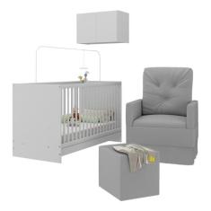 Imagem de Berço 3 em 1 com Colchão Poltrona Puff e Armário Aéreo 2 Portas Multimóveis Mp4157 Branco/cinza