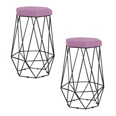 Imagem de Kit 2 Banqueta Decorativa Rubel Base  Veludo Rosê - Gran Belo